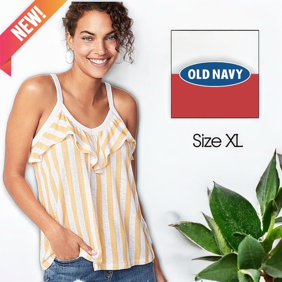 New Old Navy Yellow Stripe Sleeveless Flounce Top - Picture 16 of 16
